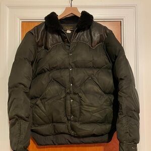Men's Black Puffer Jacket with Leather Accents